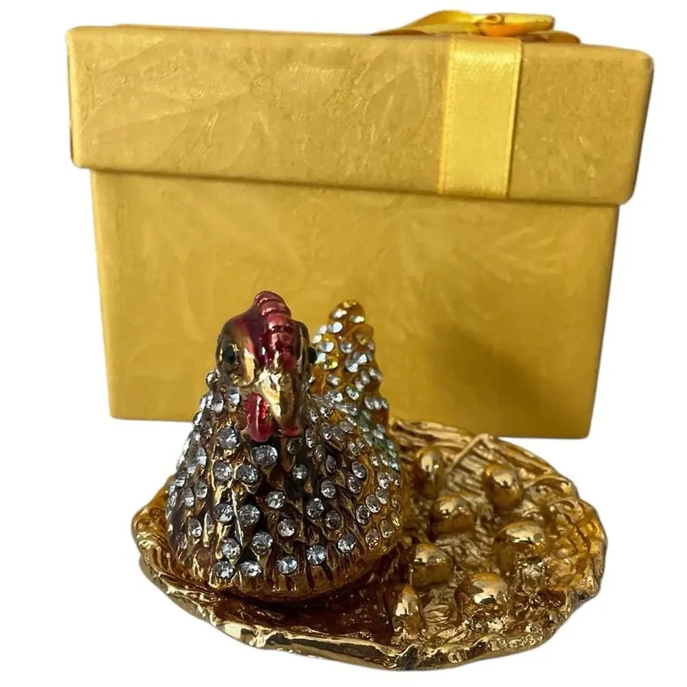 Trinket Jewelry Box Box Bejeweled Hen on her Nest Bling Figurine Gift Box NIB